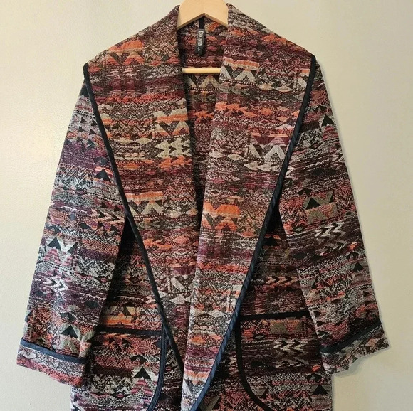 Kollontai Aztec Open Front Bohemian Hippie Casual Fall Cardigan Size Small. - Picture 3 of 16
